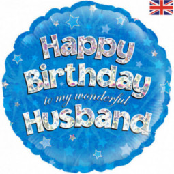Blue Happy Birthday Husband Round Foil Balloon - Inflated