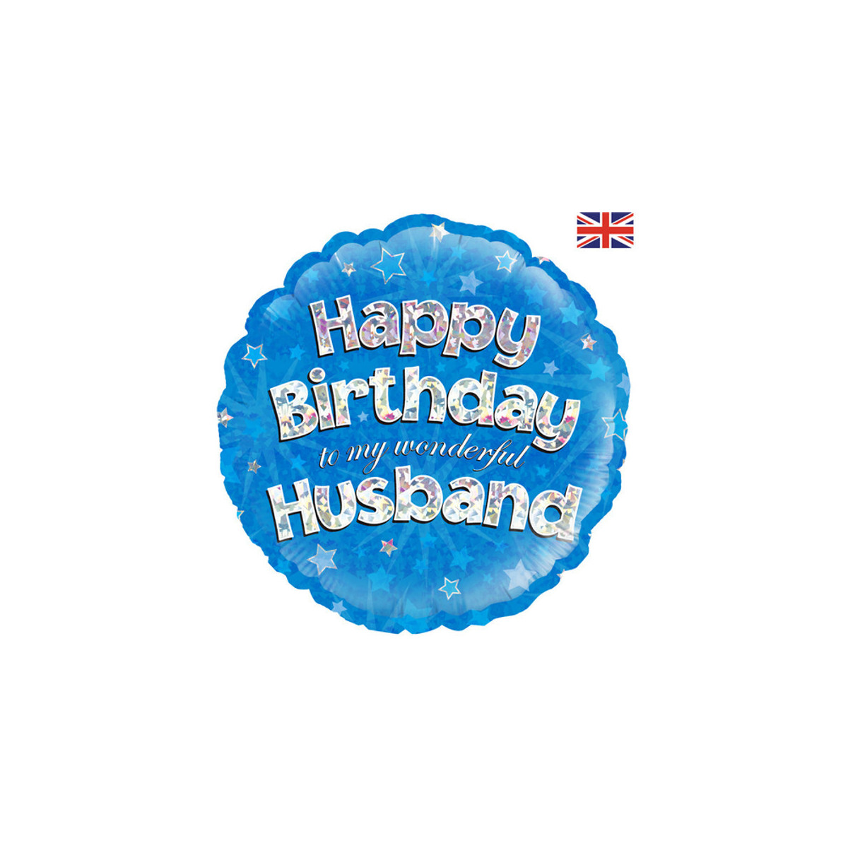 Blue Happy Birthday Husband Round Foil Balloon - Inflated