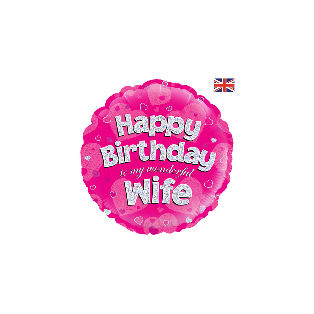 Pink Happy Birthday Wife Round Foil Balloon - Inflated