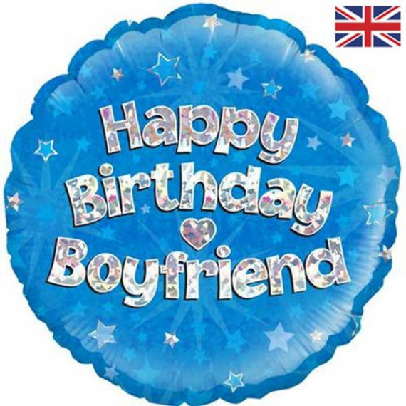 Blue Happy Birthday Boyfriend Round Foil Balloon - Inflated