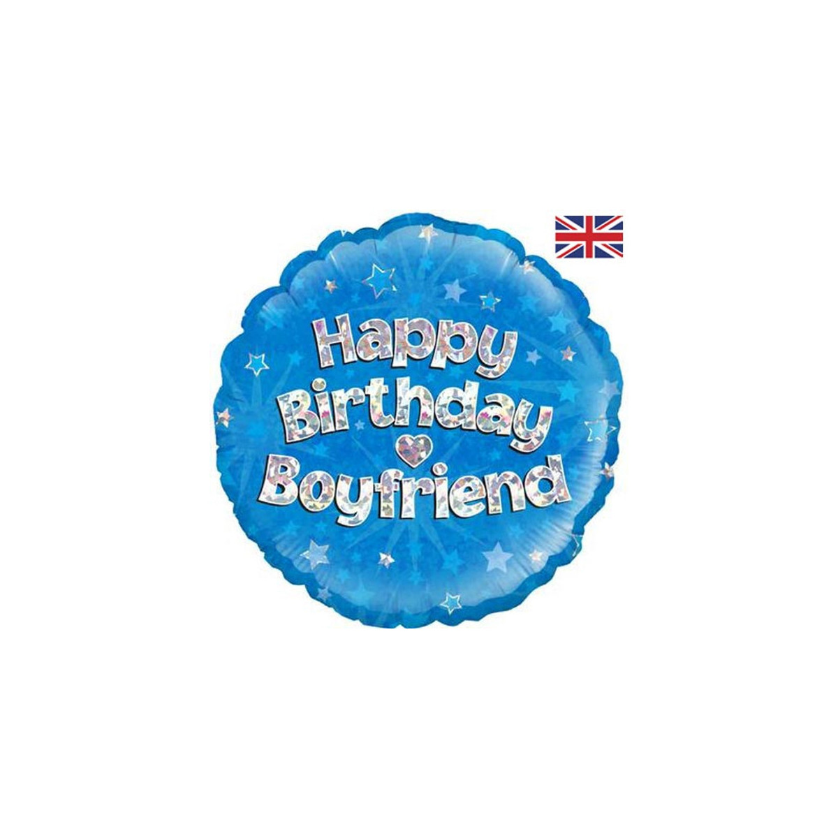 Blue Happy Birthday Boyfriend Round Foil Balloon - Inflated