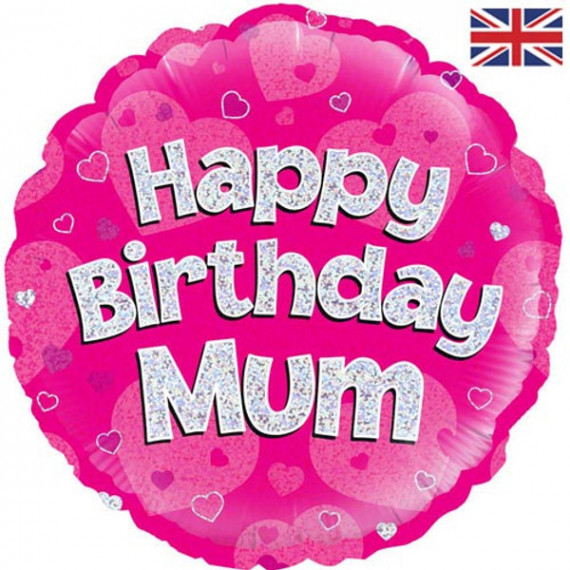 Pink Happy Birthday Mum Round Foil Balloon - Inflated