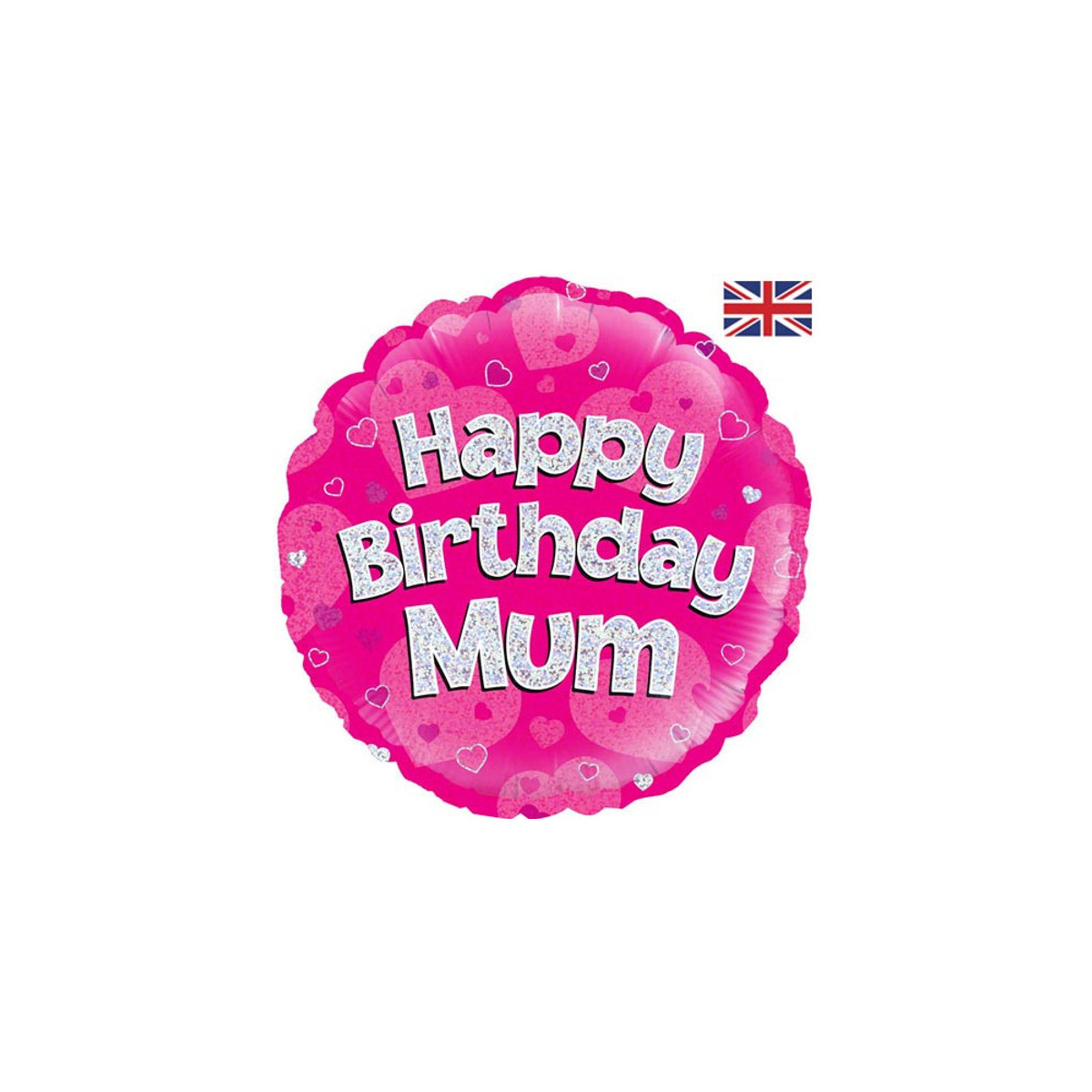 Pink Happy Birthday Mum Round Foil Balloon - Inflated