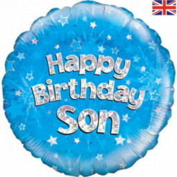 Blue Happy Birthday Son Round Foil Balloon - Inflated