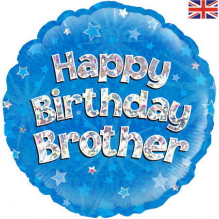 Blue Happy Birthday Brother Round Foil Balloon - Inflated