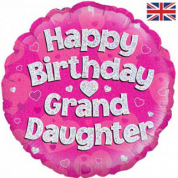 Pink Happy Birthday Granddaughter Round Foil Balloon - Inflated