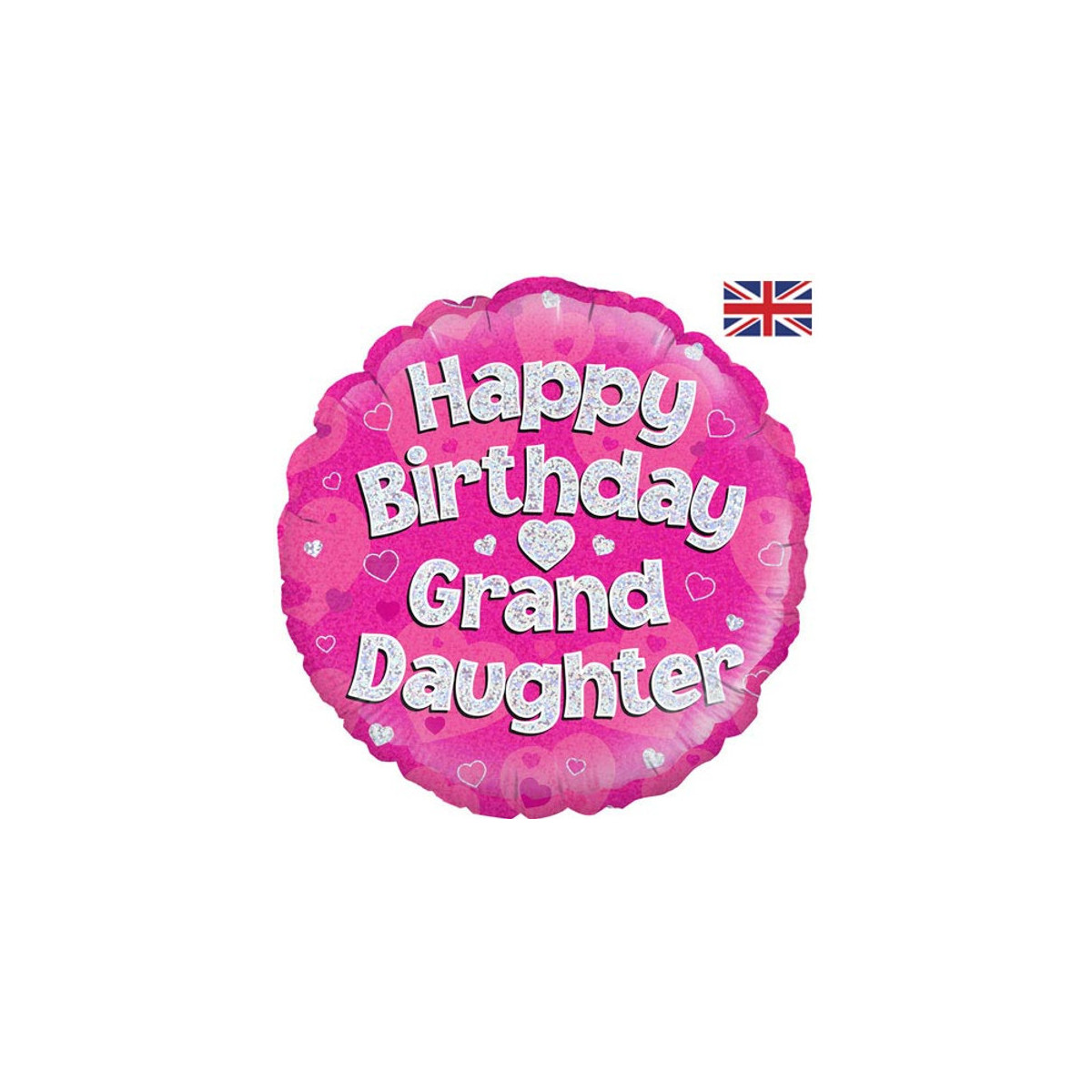 Pink Happy Birthday Granddaughter Round Foil Balloon - Inflated