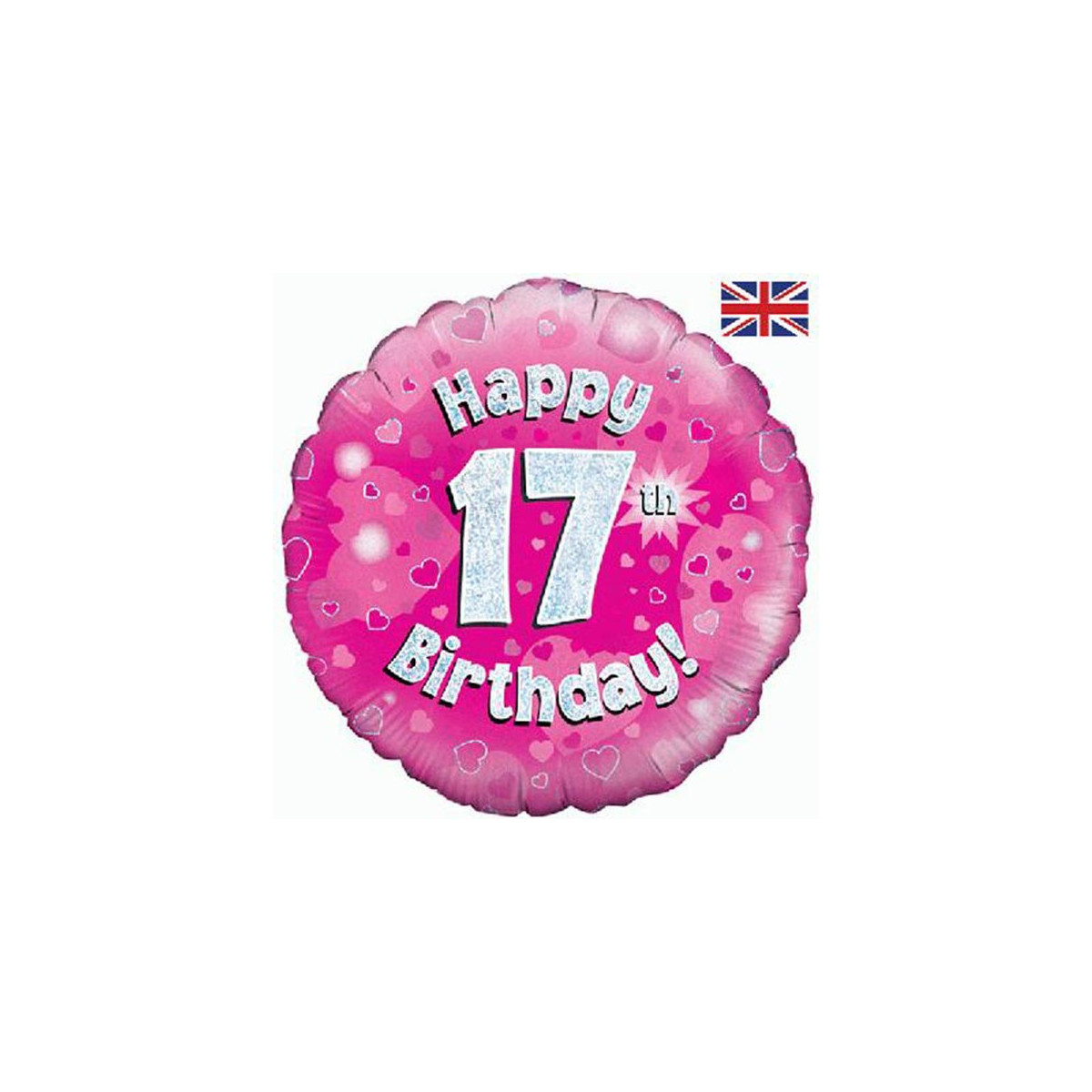 Pink Happy 17th Birthday Round Foil Balloon - Inflated
