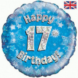 Blue Happy 17th Birthday Round Foil Balloon - Inflated