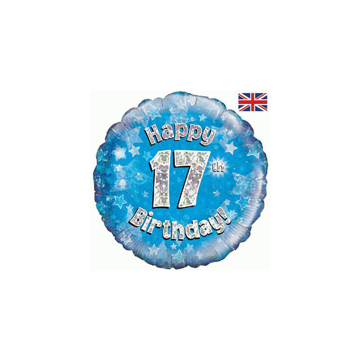 Blue Happy 17th Birthday Round Foil Balloon - Inflated