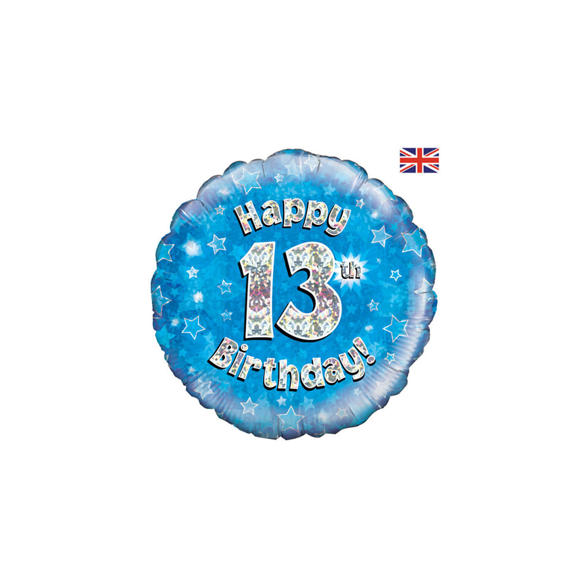 Blue Happy 13th Birthday Round Foil Balloon - Inflated