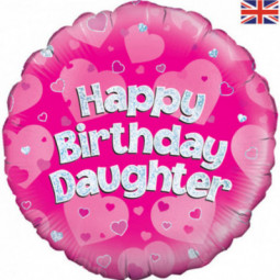Pink Happy Birthday Daughter Round Foil Balloon - Inflated