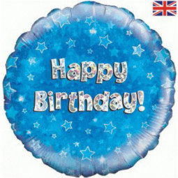 Blue Happy Birthday Round Foil Balloon - Inflated