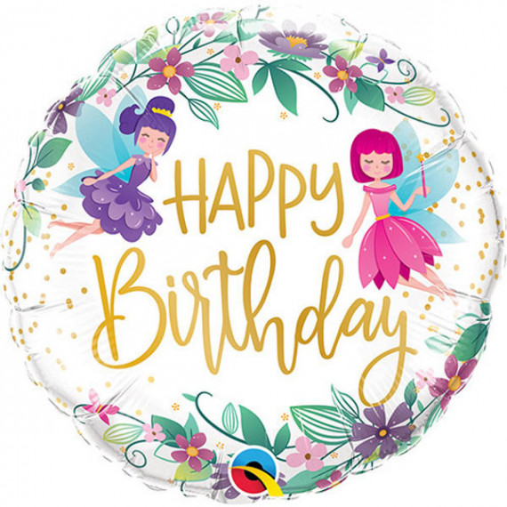 Wild Flower Fairies Happy Birthday Foil Balloon - Inflated