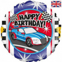 Sports Car Happy Birthday Foil Balloon - Inflated