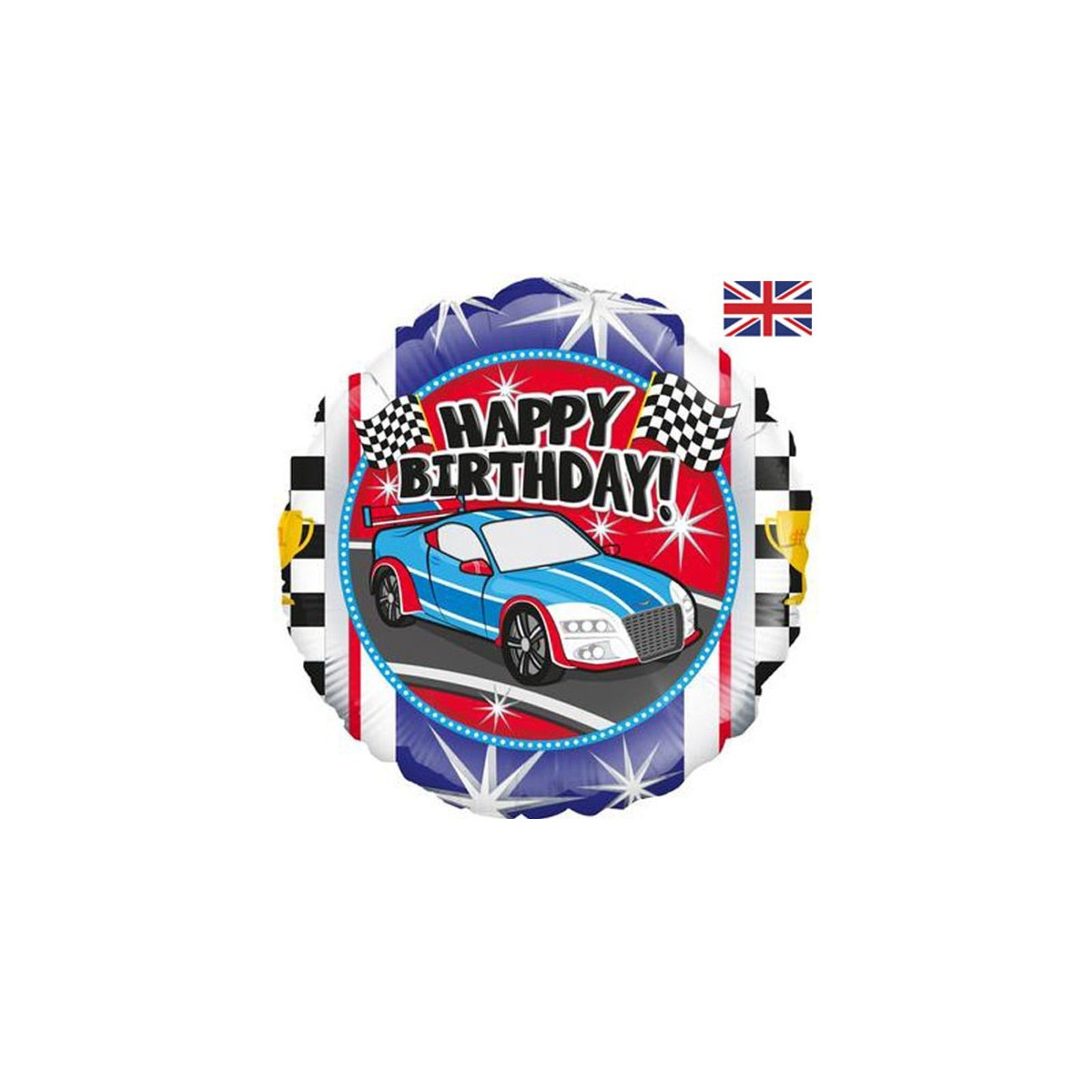 Sports Car Happy Birthday Foil Balloon - Inflated