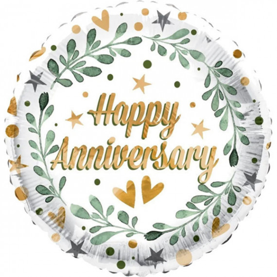 Happy Anniversary Leaves Round Foil Balloon - Inflated Happy Anniversary Leaves Round Foil Balloon - Inflated