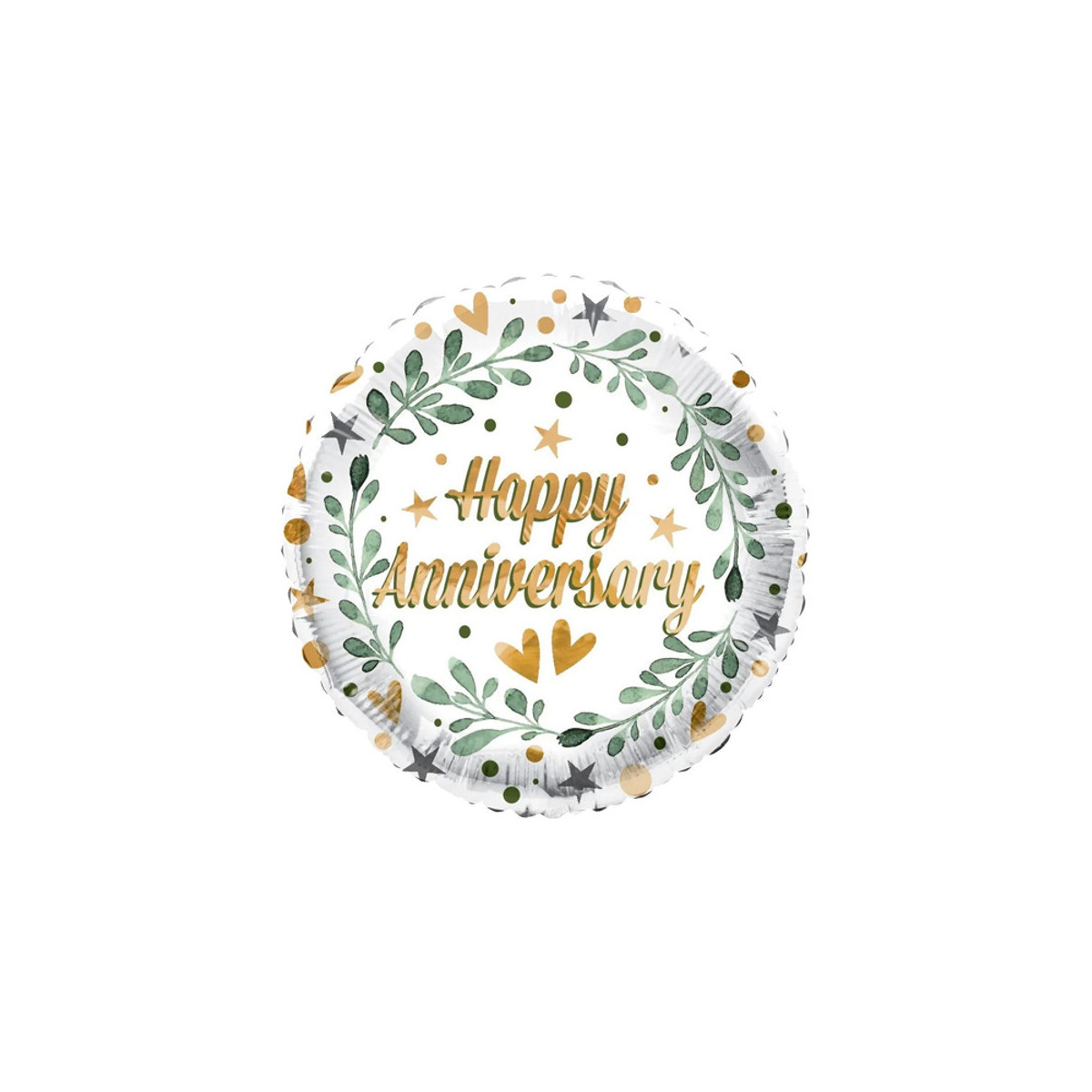 Happy Anniversary Leaves Round Foil Balloon - Inflated Happy Anniversary Leaves Round Foil Balloon - Inflated