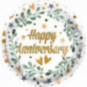 Happy Anniversary Leaves Round Foil Balloon - Inflated Happy Anniversary Leaves Round Foil Balloon - Inflated