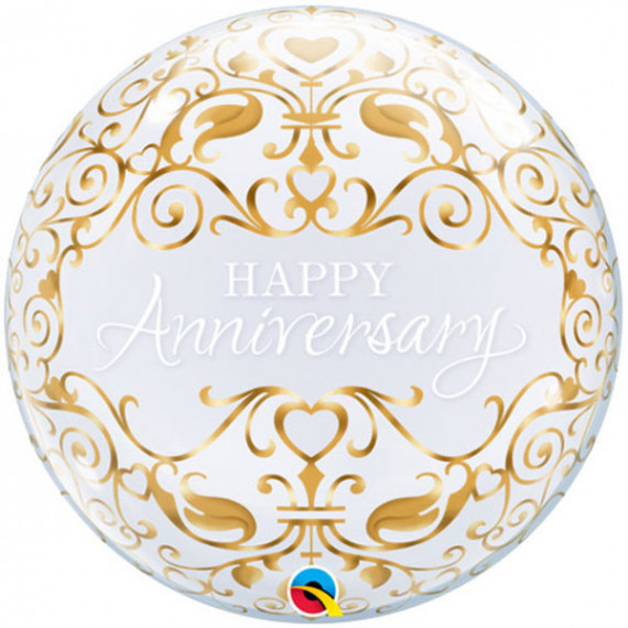 Classic Happy Anniversary Bubble Balloon - Inflated Classic Happy Anniversary Bubble Balloon - Inflated