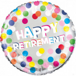 Colourful Dots Happy Retirement Foil Balloon - Inflated