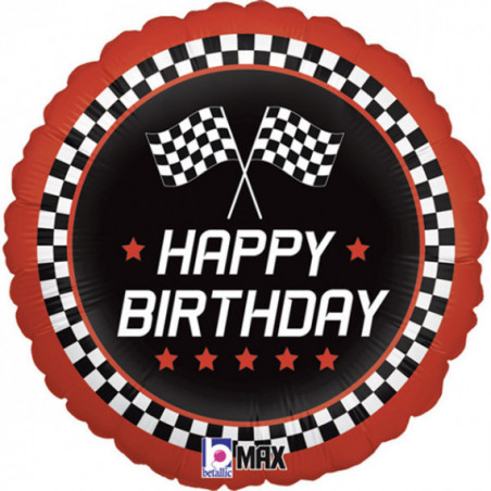 Checkered Flag Happy Birthday Foil Balloon - Inflated