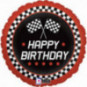 Checkered Flag Happy Birthday Foil Balloon - Inflated