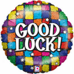 Good Luck Squares Foil Balloon - Inflated