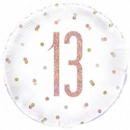 Rose Gold 13th Birthday Round Foil Balloon - Inflated