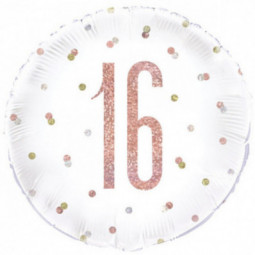 Rose Gold 16th Birthday Round Foil Balloon - Inflated