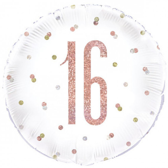 Rose Gold 16th Birthday Round Foil Balloon - Inflated