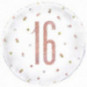Rose Gold 16th Birthday Round Foil Balloon - Inflated