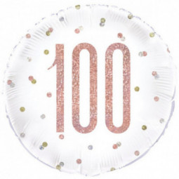 Rose Gold 100th Birthday Round Foil Balloon - Inflated