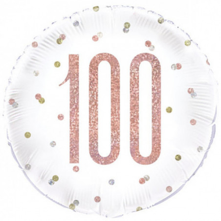Rose Gold 100th Birthday Round Foil Balloon - Inflated