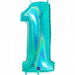Holographic Tiffany Blue Giant Number Supershape Foil Balloons - Numbers 0 - 9 - Inflated