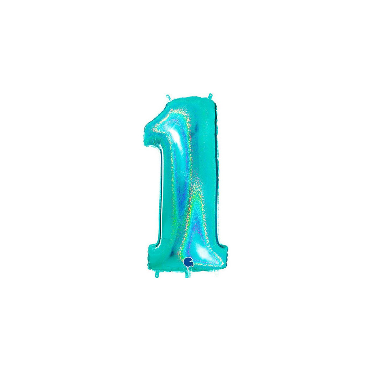 Holographic Tiffany Blue Giant Number Supershape Foil Balloons - Numbers 0 - 9 - Inflated